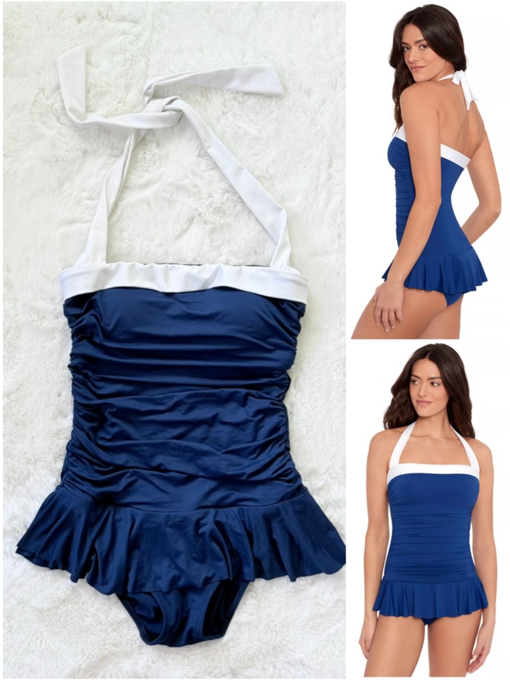 LAUREN RALPH LAUREN 8 Bel Air Skirted One Piece Swimsuit • Retro Halter - Picture 1 of 13